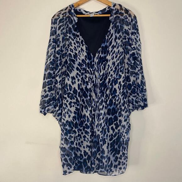 Diane Von Furstenberg Silk Blue Fleurette Leopard Print Dress Size 4 Lightweight - Picture 2 of 16